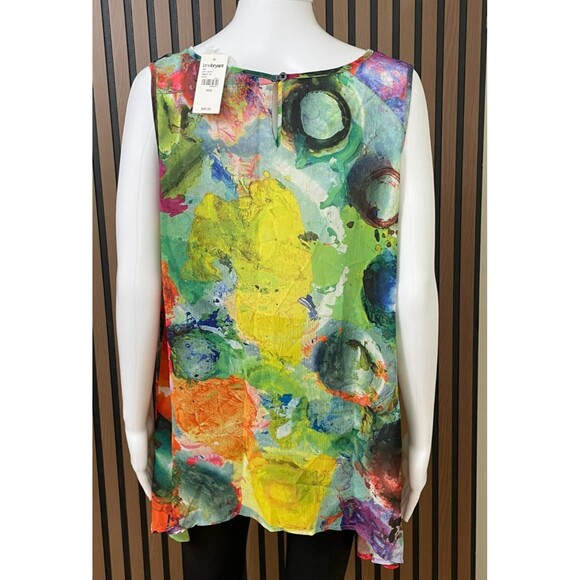 Lane Bryant Women's 14 Green Tank Polyester Tunic Hi-Low Hem Abstract Artsy Boho - Picture 2 of 9